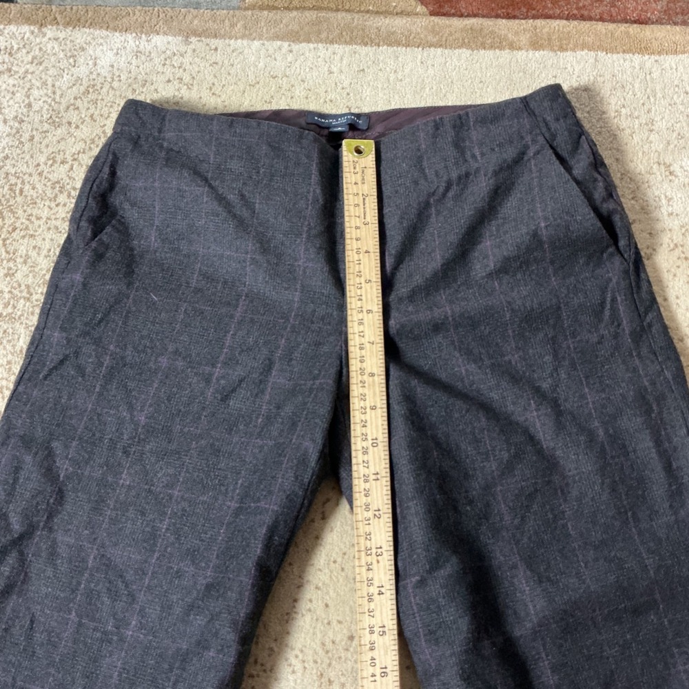 Banana Republic Martin Plaid Wool Trousers Women 6 Gray Purple Wide Leg Pants - Picture 3 of 8